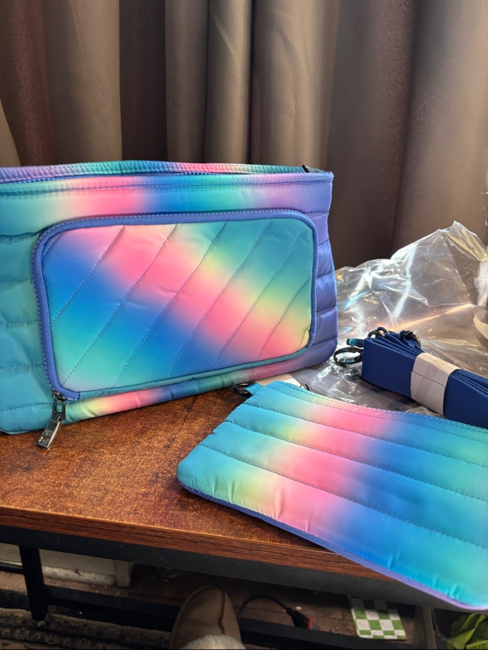 THINK ROYLN Blue Lagoon Ombré RFID crossbody with matching pouch